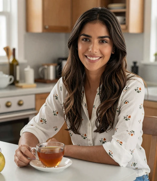 Isabella, 28, enjoying morning tea at home - verified Amorpulse member