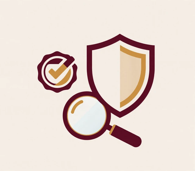 Verified profile badge, protective shield, and magnifying glass representing Amorpulse safety measures