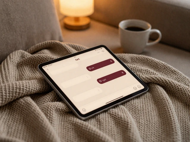 Amorpulse chat interface on a tablet showing a warm conversation between two members